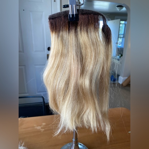 HAIRDO Human Hair Ponytail CLIP VELCRO WRAP EXTENSION KEN PAVES BLOND DARK ROOTS - Picture 7 of 12